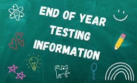  end of year testing text with school related images like pencils
